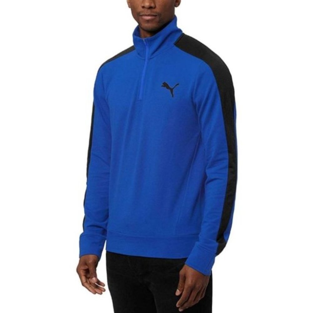Puma Stretchlife Men's Blue & Black 1/4 Zip Athletic Pullover Jacket Siz…